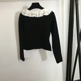Women's Knits Y2k Top Long Sleeve Ruffled V-neck Slim Knit Cardigan Sweater Short Fashion Outside To Wear Inside The 8333