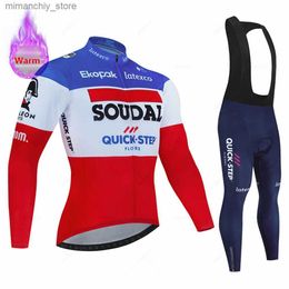 Cycling Jersey Sets Soudal Quick Step 2023 Winter Cycling Clothes Man Thermal Fece Long Seve Bicycs Jersey Set MTB Bike Wear Maillot Ciclismo Q231107