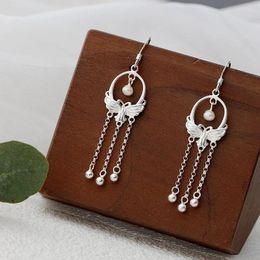 Dangle Earrings National Style Butterfly Long Tassel Earring Inlaid Natural Freshwater Pearl Lady 925 Sterling Silver Fine Jewellery