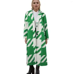 Women's Trench Coats Coat Color Blocking Fashion Long Sleeved Lapel Jacket Printed Fabric Classic Ladies Wool Hiking