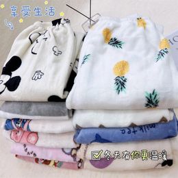 Women's Sleepwear Winter Warm Fannel Home Trousers Cartoon Print Pyjama Pants For Women Girls Y2K Sweat Cute Homewear Casual Loose Teens