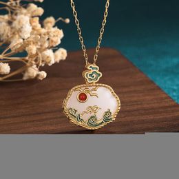 Pendant Necklaces Brass Gold-Plated Synthetic Jade Safety Lock Enamel Epoxy Technology Clavicle ChainPendant