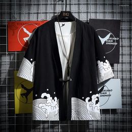 Ethnic Clothing Japanese Kimono Print Yukata Coat Samurai Loose Harajuku Style Japan Haori Cardigan Tops Asian Chinese Traditional Shirt