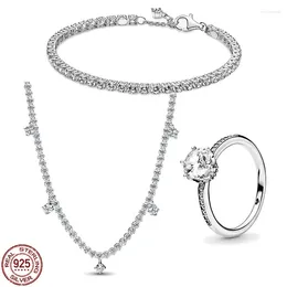 Loose Gemstones Selling 925 Sterling Silver Shiny Classic 3-piece Necklace Bracelet Ring Simple Exquisite Charm Jewelry Gift For Girlfriend