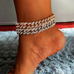 Fashion Chunky Metal Chain Anklet For Women Men Rhinestone Gold Silver Color Cuban Foot Bracelet Punk Hip Hop Rock Jewelry288h