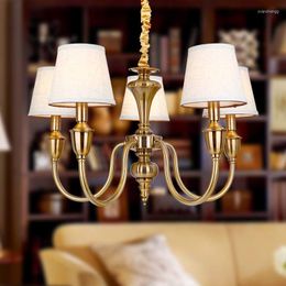 Chandeliers Vintage Light Fixtures American Chandelier Stairwell Dining Living Room Lamp Anti-brass Iron White Fabric Lampshade E14 110-240V