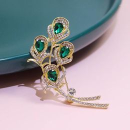 Brooches AINAMEISI Feather Brooch Fashion Classic Design Green Crystal Rhinestone Ladies Jacket Pin Wedding Party Office Accessories Gift