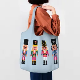 Shopping Bags Toy Soldier Christmas Nutcracker Gift Grocery Canvas Shopper Tote Shoulder Bag Big Capacity Durable Handbag Gifts