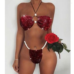 Women's Swimwear 2023 Sale Summer Sexy Bikini Set Women Halter Diamond Split Swimsuit Two Pieces Push Up Bandeau Thong Brazilian Biquini