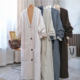 Women's Hoodies 2024 Spring Women Fashion Soft Comfortable Alpaca Wool Knee-length Knitted Cardigan Sweater Coat Female 2023 Fall Winter