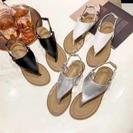 2023 New Summer Women Fashion Sandals Casual Beach Shoes Femal Flip Flops Slippers Plus Size42 Silver Comfortable Flat Sandals