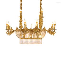 Chandeliers DINGFAN French Antique Brass Crystal Lighting Hallway Pendant Lamp Rectangular Dining Room Chandelier For Restaurants