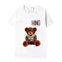 men's T-shirt Fashion pure cotton round neck European and American fashion letter embroidery brown bear summer casual ladies 2182