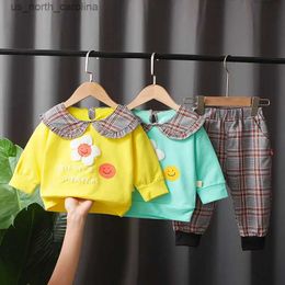 Clothing Sets New Hot Spring Autumn Children Girls Clothing Suits Fashion Baby Flowers Full T-shirt Pants Toddler Tracksuit R231106