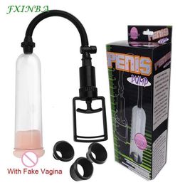 Sex toy massager FXINBA 18.5cm Male Vacuum Penis Pump Manual Extender Enhancer Penile Adult Toys for Men Masturbator Erection 64P2