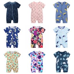 Rompers Cartoon Print Baby Romper Fashion Toddler Girl Summer Clothes Cotton Zipper Short Sleeve born Boys 324 Months 230406