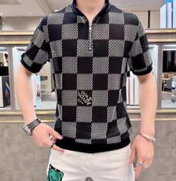 designer t shirt summer short sleeve black white plaid print casual men tshirt tee mens clothes