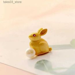 Pins Brooches Authentic 925 Sterling Silver Brooch 18K Gold Plated Little Rabbit Inlaid Natural Freshwater Pearl Trendy High Quality Jewellery Q231107