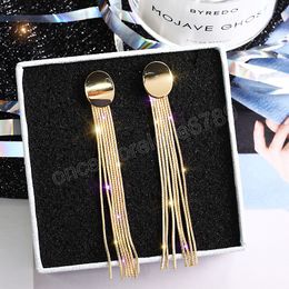 Korean Long Thread Tassel Dangle Earrings For Women Bridal Wedding Geometric Gold Earring Fashion Crystal Jewellery