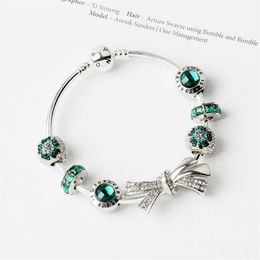 Whole- fashion 925 silver bracelets charm bracelet bow knot bracelets charm beads bangle DIY Jewellery for Christmas and valenti2354