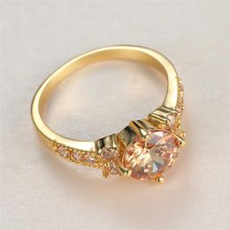 Wedding Rings Cute Female Champagne Crystal Stone Ring Charm Gold Colour Thin For Women Luxury Round Zircon Engagement