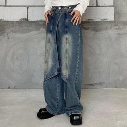 Men's Jeans Special-Interest Design Heavy Industry Looking Washed-out High-Grade Cutting Piece Variable Skinny Wide-Leg Pants