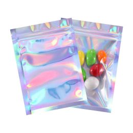 Food Storage Resealable Smell Proof Bags Foil Holographic Flat Bag for Candy Jewelry Sample Storage Packaging factory outlet
