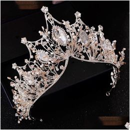Headpieces Wedding Crown Pageant King Queen Bridal Tiara Chinese Hair Accessories Head Jewellery Headpiece Large Crystal Bride Hairban Dhyej