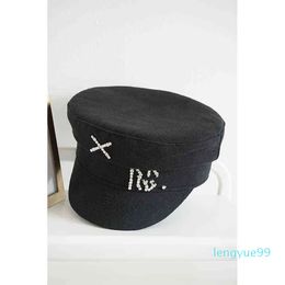 Wool boy caps Women Diamond Letter Flat Visor Cap Solid color Militray caps S-XL