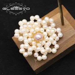 Pins Brooches Glseevo Natural Freshwater Pearls Women's brooches elegant Vintage Wedding White flowers brooches for luxury jewelry GO0397B Q231107