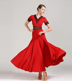 Stage Wear Ballroom Dance Dresses American Smooth Dress Tango Waltz Women Short Sleeve Green Red Black S9056