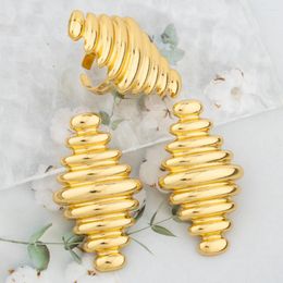Necklace Earrings Set For Women Gold Colour Large Ring Luxury Design Ethiopian Geometric Long Jewellery Wedding Bride