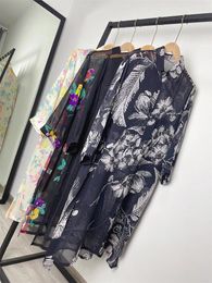 Women's Blouses Birdsky 1PC Women Shirt Dress 9th Sleeve Shirts Mulberry Silk Flower Print S-585