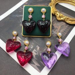 Stud Earrings Coloured Loving Heart Pendant Glass