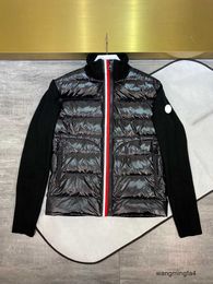 Ia00 Men's d Pocket Design Down Colourful Placket Double Zipper Knitted Stand Collar Knitt Jacket Winter Coat Size M--xl1