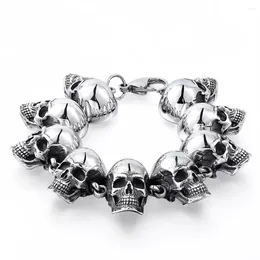 Link Bracelets Men's 19-25CM Big Head Stainless Steel Skull Beaded Bracelet Bangle Accessories Jewellery