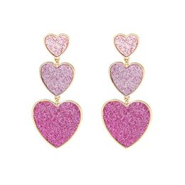 Cute Purple Pink Heart Pendant Dangle Earrings For Women Trendy Big Wedding Statement Earrings Jewellery