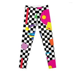 Active Pants Retro Classic 1980s Shapes On Black And White Cheque - #1 Leggings Sportswear Woman Gym