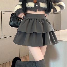 Skirts Preppy Style Retro Woollen Cake Mini Skirt For Women 2023 Autumn Winter High Waist Double-Layer Y2k Cute Short Saias Femme