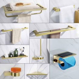 Badzubehör-Set Badezimmer-Hardware Handtuchhalter Papierhalter Bar Eckregal Toilettenbürste Gebürstetes goldenes Zubehör