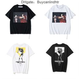 Summer Fashion Brand Offs t Shirts Mens Ow Religious Oil Painting Direct Spray Arrow Tshirts Hip Hop Short Sleeve Loose Men Tops Tees Women Large Fat T-shirt 2RMD