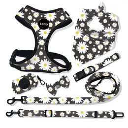 Dog Collars 7 Piece Sets Harness And Leash Set Leopard Print Cat Collar Leach Pet Car Safety Seat Belt Bibs Kitten Products