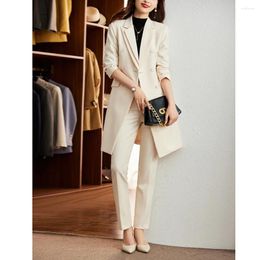 Women's Two Piece Pants Elegant Suit Fashion Sets Notch Lapel Double Breasted Blazer Cotton Linen Office Lady Coat And Pencil
