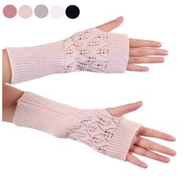 Five Fingers Gloves Women Girls Fashion Solid Colour Knitted Wisp Empty Arm Fingerless Computer Keep Warm Winter Soft