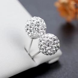 Stud Earrings Wholesale 5 Sparkling Crystal Women Fashion Silver Plated Encrusted With White