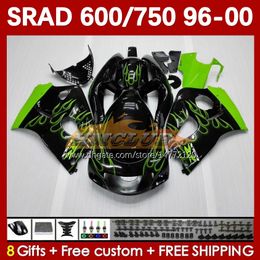 Motorcycle green flames Fairings For SUZUKI SRAD GSXR 750 600 CC 600CC 750CC 96-00 168No.45 GSXR750 GSXR-600 96 97 98 99 00 GSX-R750 GSXR600 1996 1997 1998 1999 2000 Body