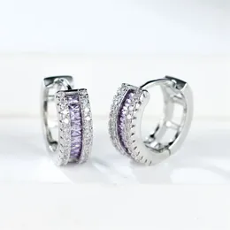 Hoop Earrings Purple Crystal Square Stone Earring Cute Small Round For Women Fashion Silver Colour Wedding Jewellery Christmas Gift