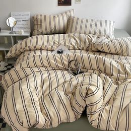 Bedding sets Nordic khaki striped printed AB side down duvet cover and bed sheet 150 bedding adult single double large comfortable set 200x230cm 231106