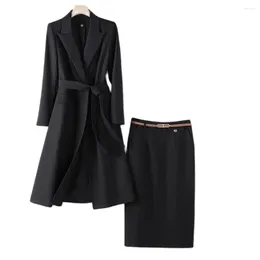 Two Piece Dress Womens Slim Suit Overcoat 2 Skirt Set Notch Lapel Business Work Wear For Office Ladies Formal Blazer Sets With