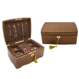 Watch Boxes Cases Wooden Jewelry Organizer Box With Lock Double Layer Jewellery Storage Cases Women Rings Necklace Gift Boxes 230404